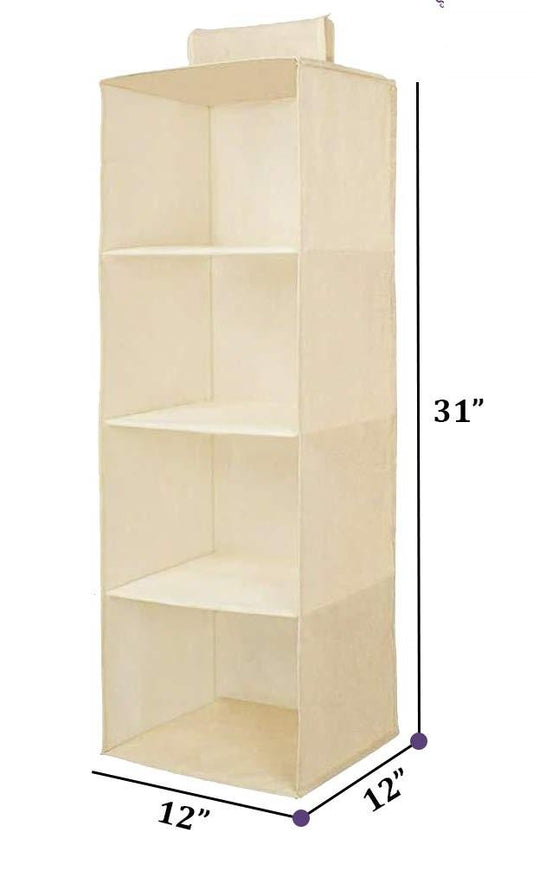 Hanging Wardrobe Organizer- 4 Shelves Non-Woven Fabric Hanging Storage Wardrobe Organizer